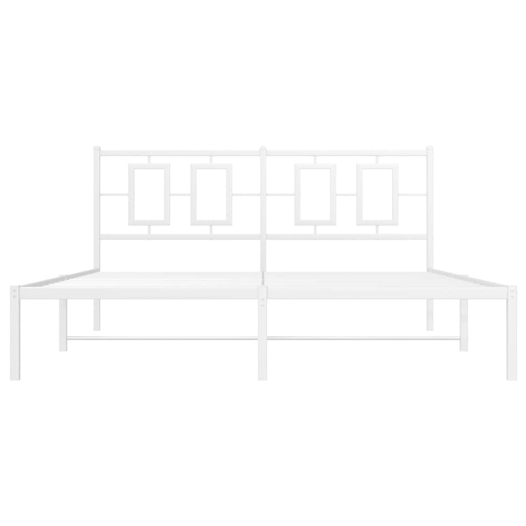 Metal Bed Frame without Mattress with Headboard White 150x200cm