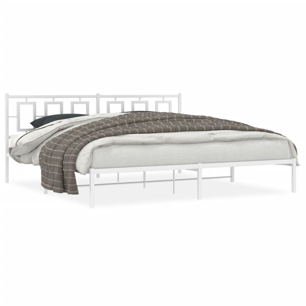 vidaXL Bed Frame White Steel Full Bed Frame Rectangular Modern