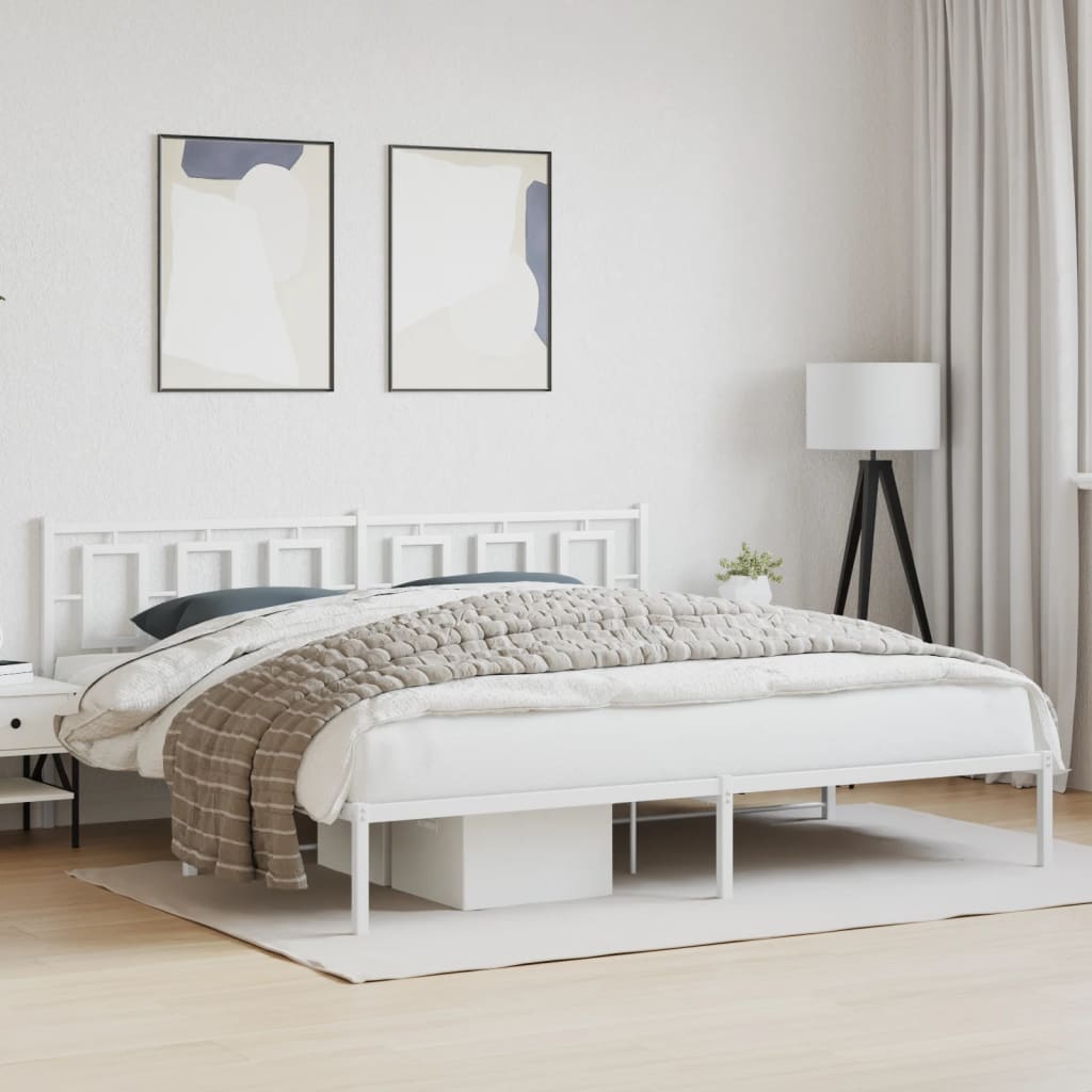 vidaXL Bed Frame White Steel Full Bed Frame Rectangular Modern