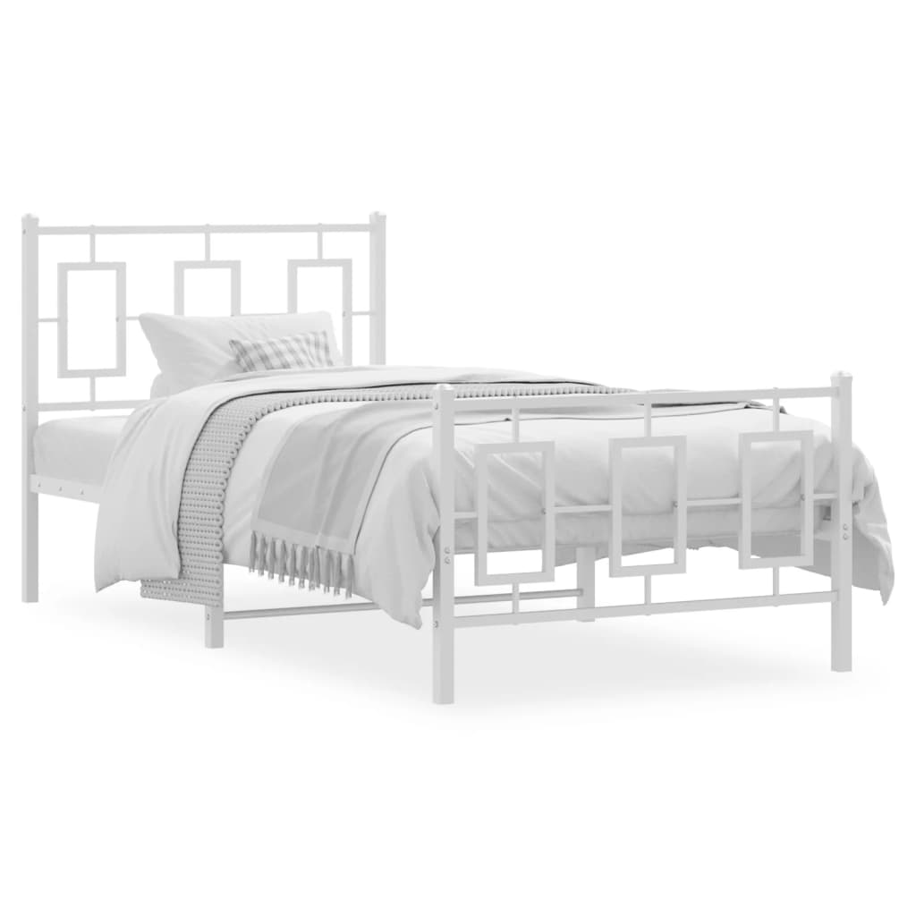 Metal Bed Frame without Mattress with Footboard White 90x200cm
