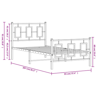 Metal Bed Frame without Mattress with Footboard White 90x200cm