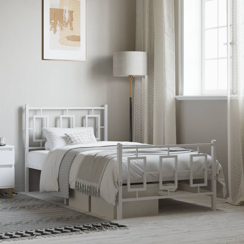 Metal Bed Frame without Mattress with Footboard White 90x200cm