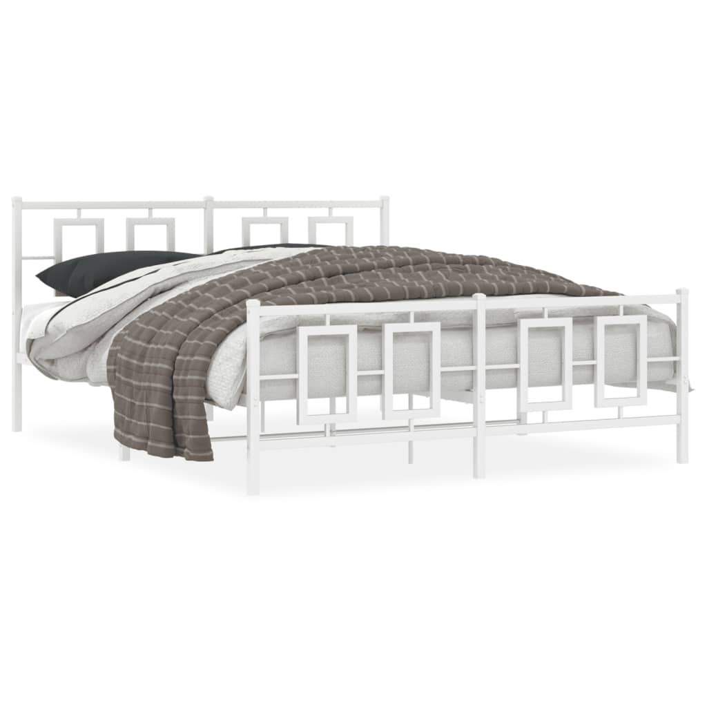 vidaXL Bed Frame White Powder-Coated Steel King Bed Frame Rectangular