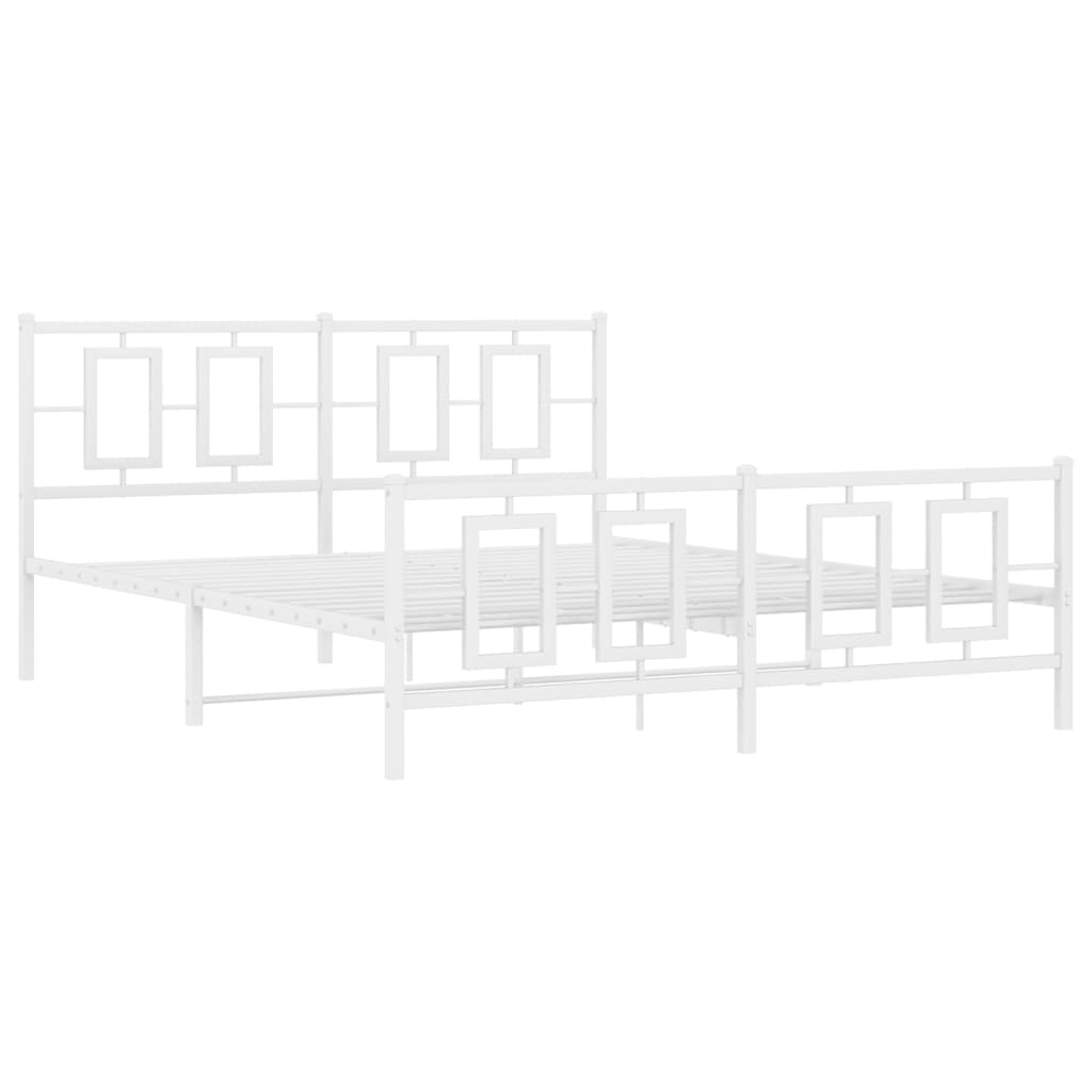 vidaXL Bed Frame White Powder-Coated Steel King Bed Frame Rectangular