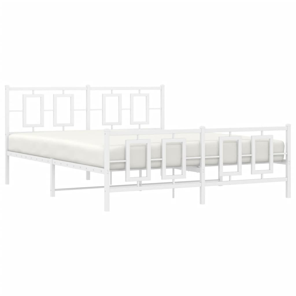 vidaXL Bed Frame White Powder-Coated Steel King Bed Frame Rectangular