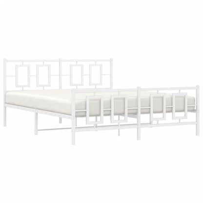 vidaXL Bed Frame White Powder-Coated Steel King Bed Frame Rectangular