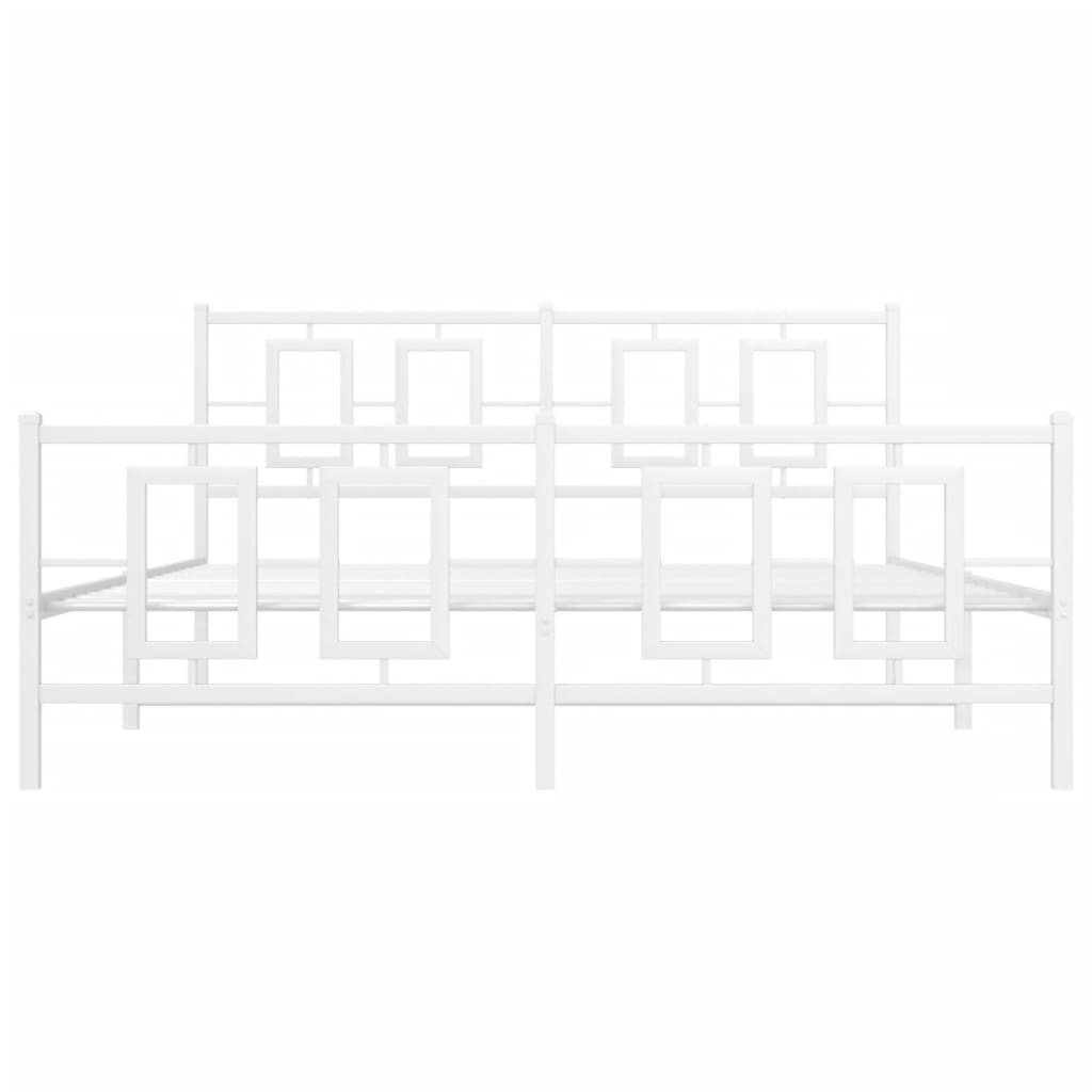 vidaXL Bed Frame White Powder-Coated Steel King Bed Frame Rectangular