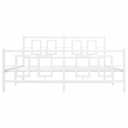 vidaXL Bed Frame White Powder-Coated Steel King Bed Frame Rectangular