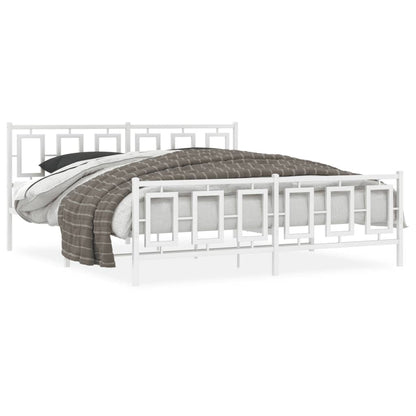 Metal Bed Frame without Mattress with Footboard White 180x200cm