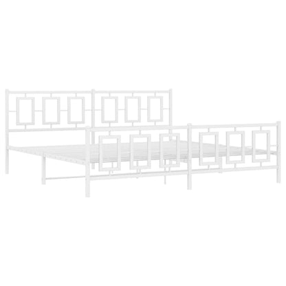 Metal Bed Frame without Mattress with Footboard White 193x203cm