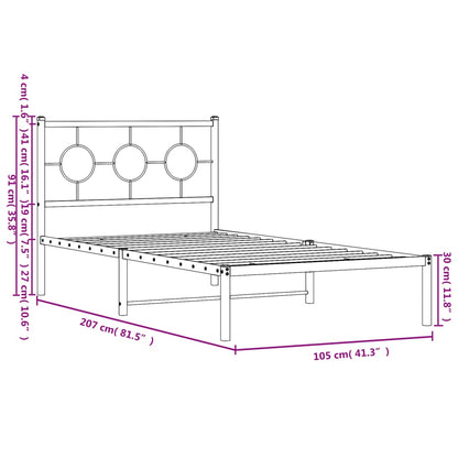 Metal Bed Frame without Mattress with Headboard Black 100x200cm