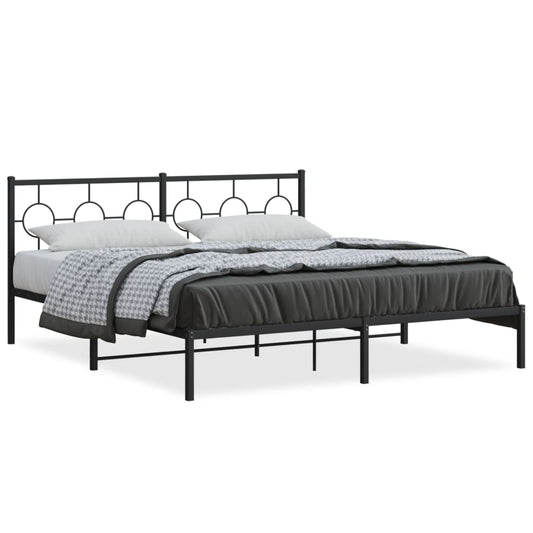 Metal Bed Frame without Mattress with Headboard Black 180x200cm