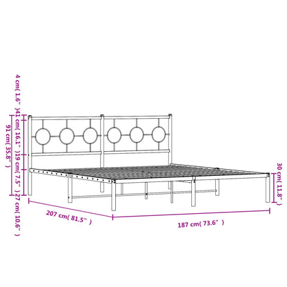 Metal Bed Frame without Mattress with Headboard Black 180x200cm