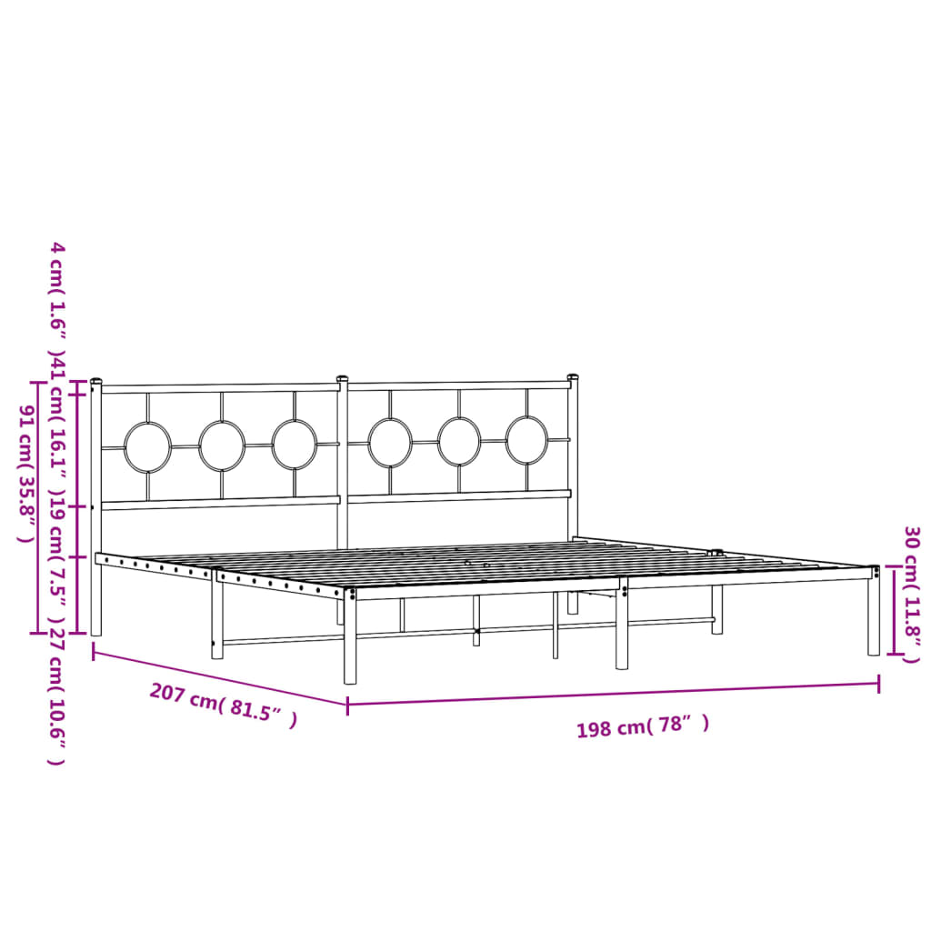 Metal Bed Frame without Mattress with Headboard Black 76"x79.9