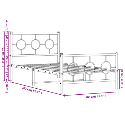 Metal Bed Frame without Mattress with Footboard Black 100x200cm