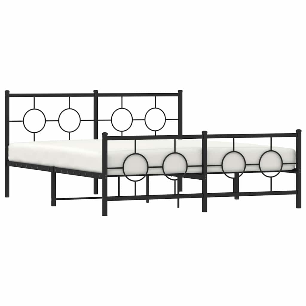 Metal Bed Frame without Mattress with Footboard Black 150x200cm