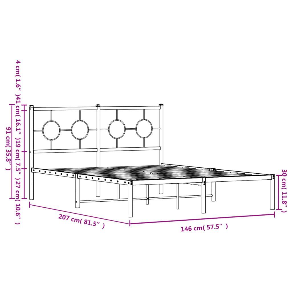 Metal Bed Frame without Mattress with Headboard White 140x200cm