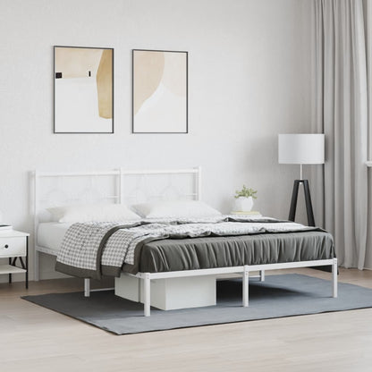 vidaXL Bed Frame White Powder-Coated Steel King Size