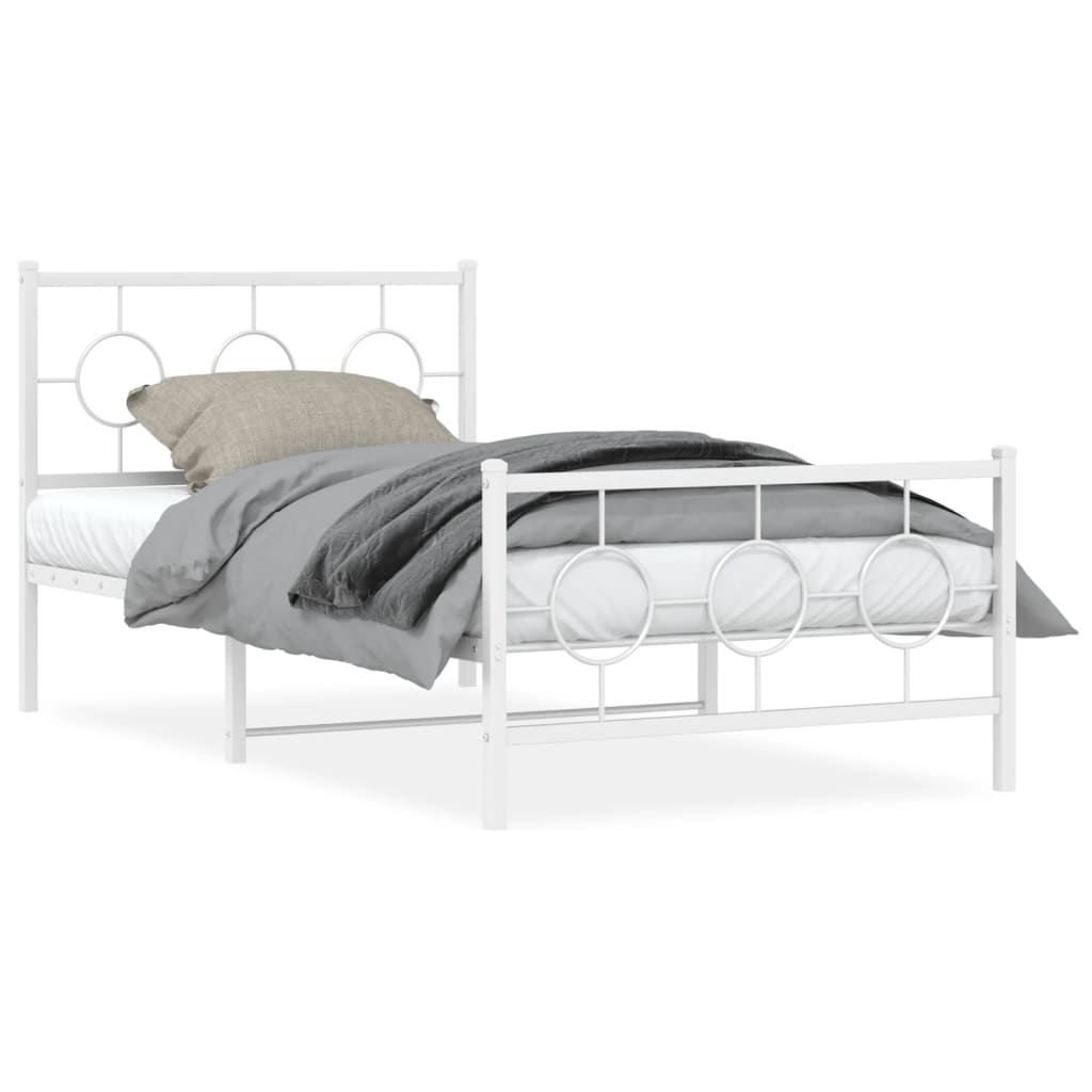 Metal Bed Frame without Mattress with Footboard White 100x200cm