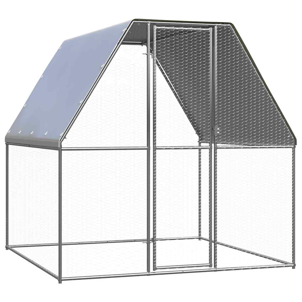 Chicken Cage Silver and Gray Galvanized Steel, Polyethylene Large