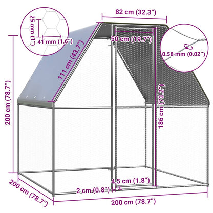 Chicken Cage Silver and Gray Galvanized Steel, Polyethylene Large
