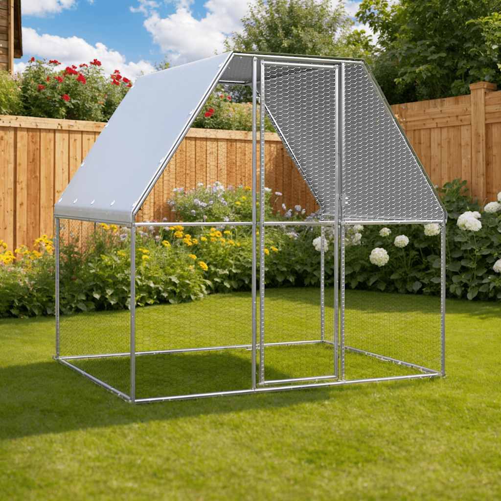 Chicken Cage Silver and Gray Galvanized Steel, Polyethylene Large