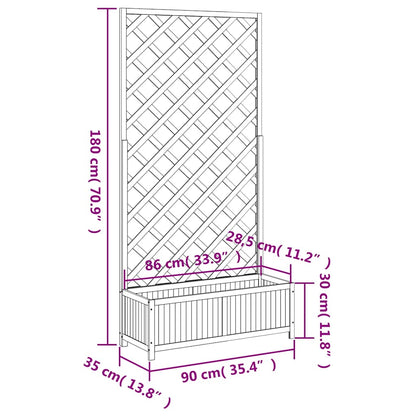 Planter with Trellis Grey Solid Wood Fir