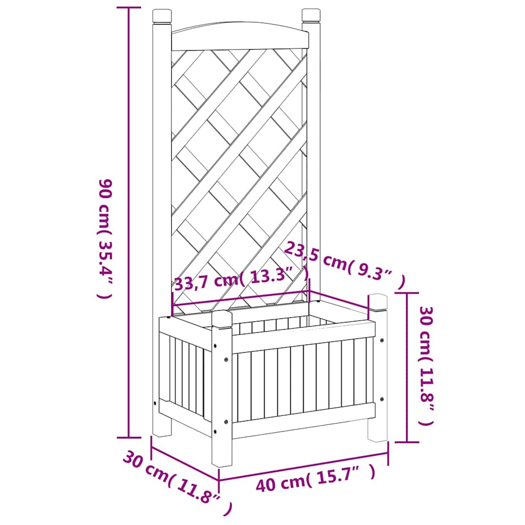 Planter with Trellis Black 40x30x90 cm Solid Wood Fir