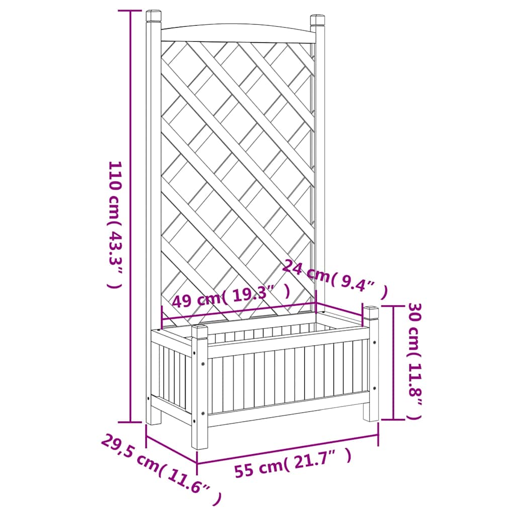 Planter with Trellis Grey 55x29.5x110 cm Solid Wood Fir