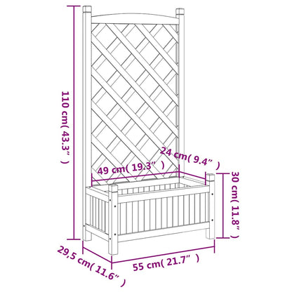 Planter with Trellis Grey 55x29.5x110 cm Solid Wood Fir