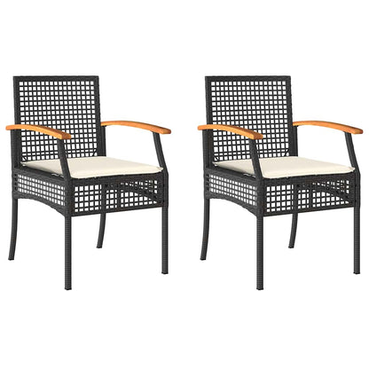 Patio Chairs with Cushions 2 pcs Black Poly Rattan Acacia Wood