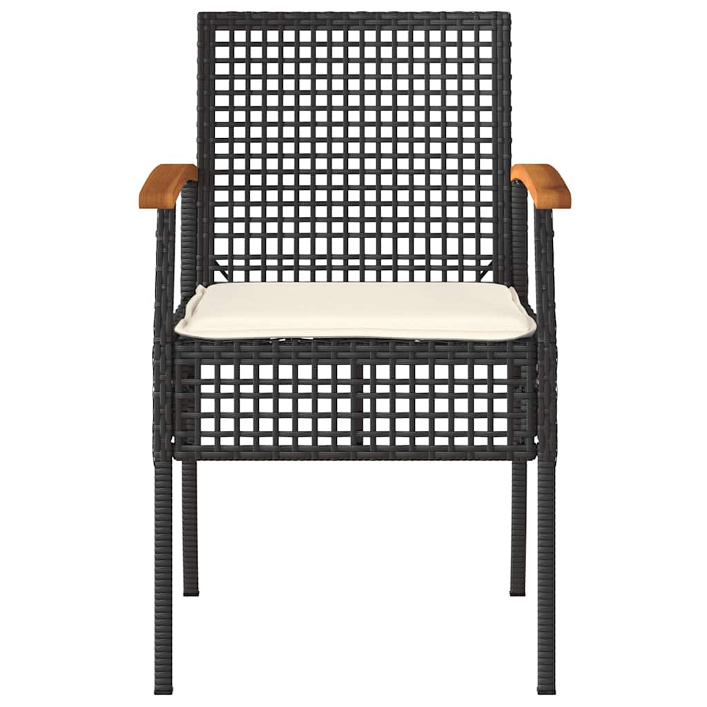 Patio Chairs with Cushions 2 pcs Black Poly Rattan Acacia Wood