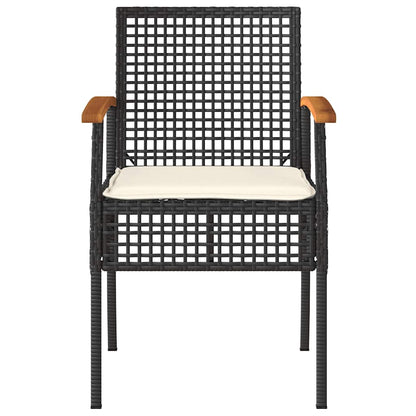 Patio Chairs with Cushions 2 pcs Black Poly Rattan Acacia Wood