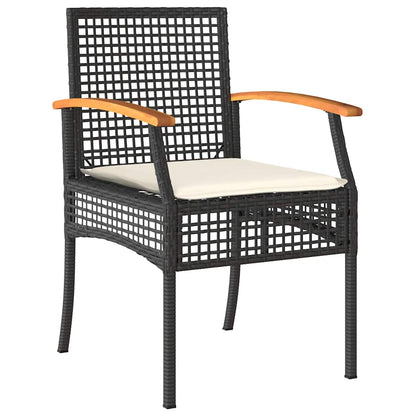 Patio Chairs with Cushions 2 pcs Black Poly Rattan Acacia Wood