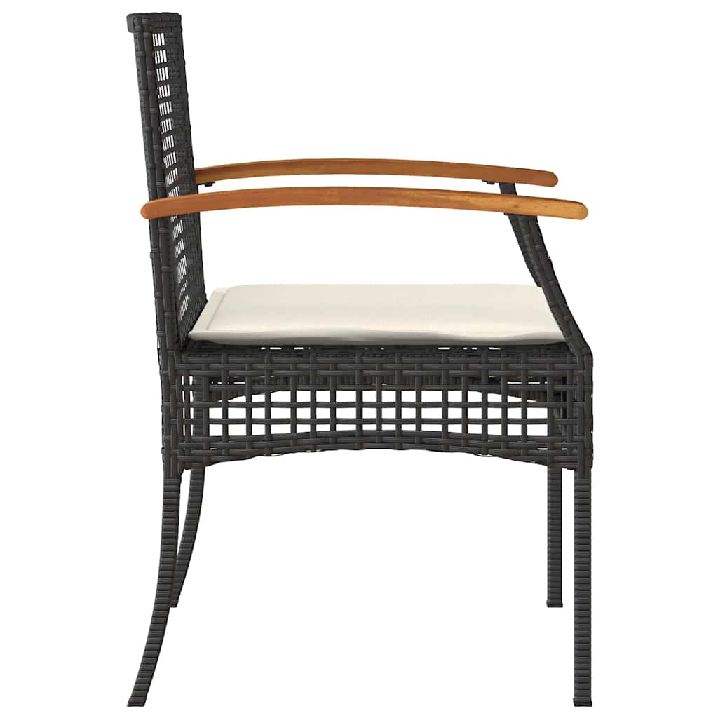 Patio Chairs with Cushions 2 pcs Black Poly Rattan Acacia Wood