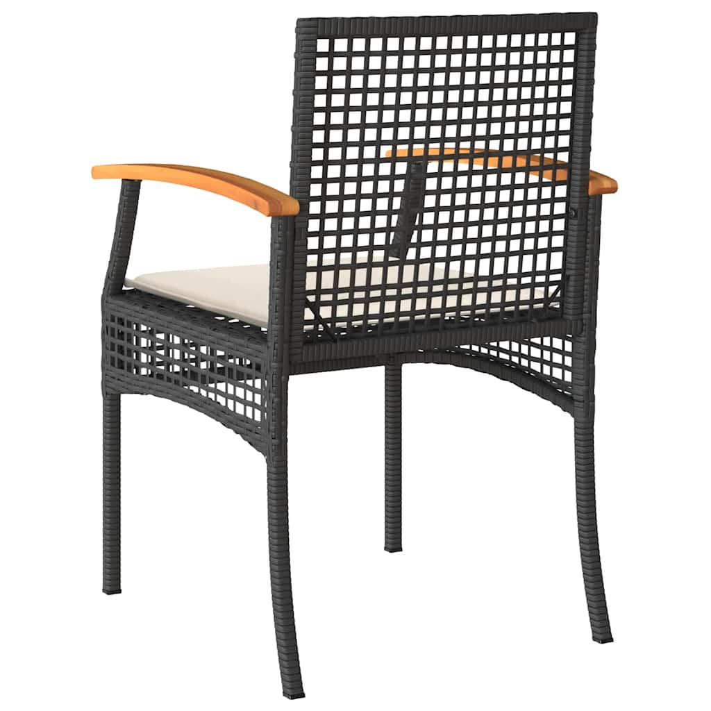Patio Chairs with Cushions 2 pcs Black Poly Rattan Acacia Wood