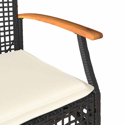 Patio Chairs with Cushions 2 pcs Black Poly Rattan Acacia Wood