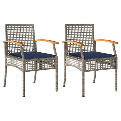 Patio Chairs with Cushions 2 pcs Gray Poly Rattan Acacia Wood