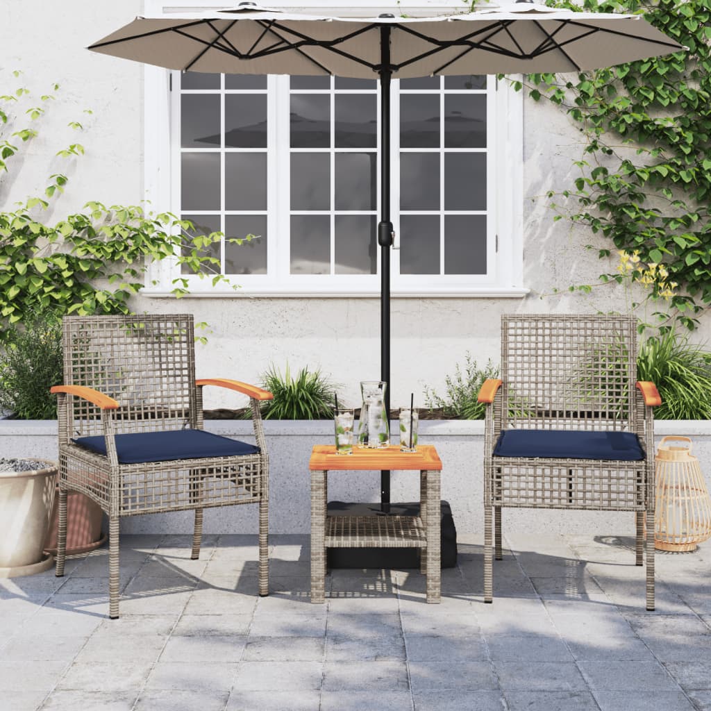 Patio Chairs with Cushions 2 pcs Gray Poly Rattan Acacia Wood