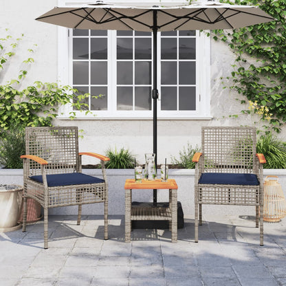 Patio Chairs with Cushions 2 pcs Gray Poly Rattan Acacia Wood