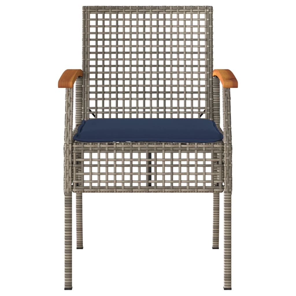 Patio Chairs with Cushions 2 pcs Gray Poly Rattan Acacia Wood