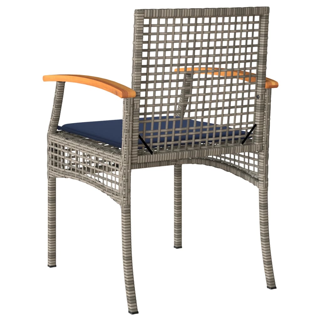 Patio Chairs with Cushions 2 pcs Gray Poly Rattan Acacia Wood