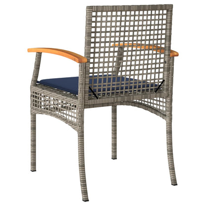 Patio Chairs with Cushions 2 pcs Gray Poly Rattan Acacia Wood
