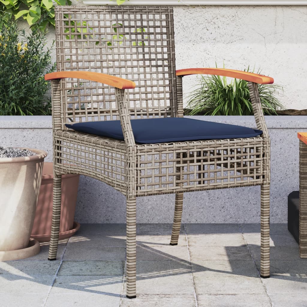 Patio Chairs with Cushions 2 pcs Gray Poly Rattan Acacia Wood