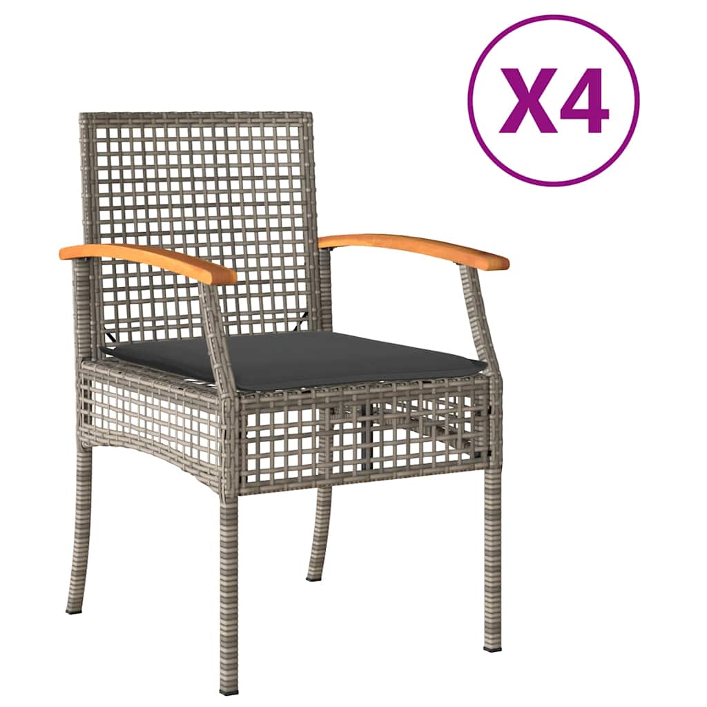 Patio Chairs with Cushions 4 pcs Gray Poly Rattan Acacia Wood
