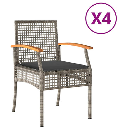 Patio Chairs with Cushions 4 pcs Gray Poly Rattan Acacia Wood