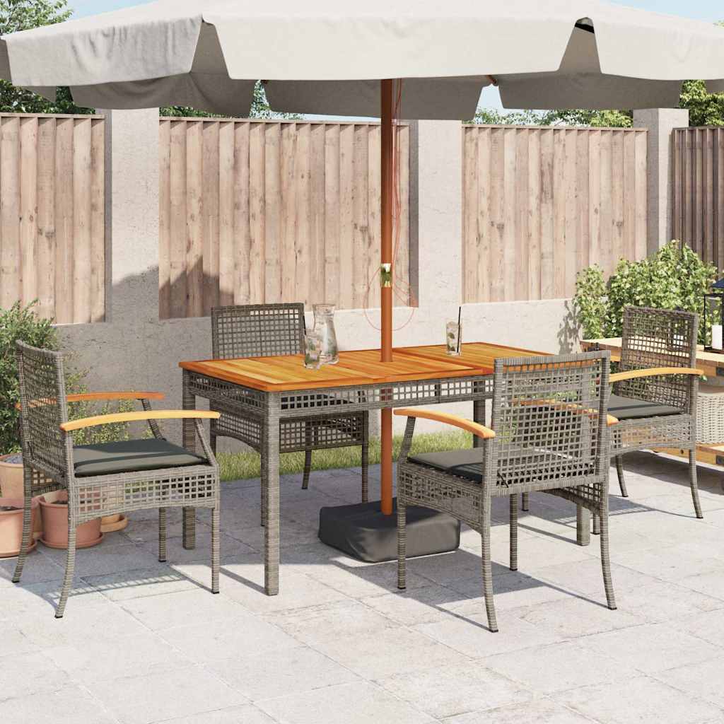 Patio Chairs with Cushions 4 pcs Gray Poly Rattan Acacia Wood