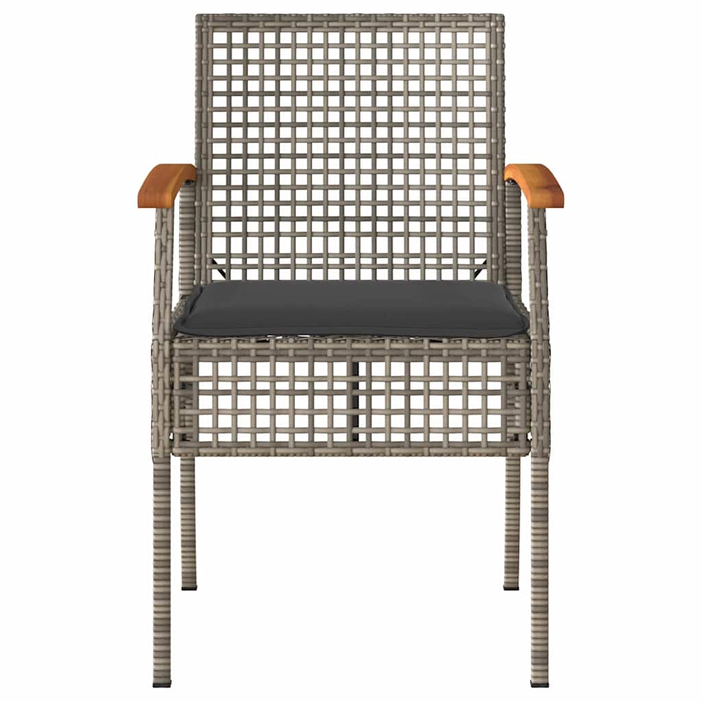 Patio Chairs with Cushions 4 pcs Gray Poly Rattan Acacia Wood
