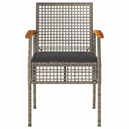 Patio Chairs with Cushions 4 pcs Gray Poly Rattan Acacia Wood