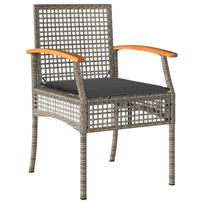 Patio Chairs with Cushions 4 pcs Gray Poly Rattan Acacia Wood